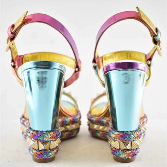 Christian Louboutin Pyraclou 110 Boreal Gold Multi Platform Wedge Sandal Heel 36 - Picture 14 of 15